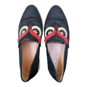 Kate Spade Colie Owl Calf Fur Maximalist Extra Loafers Slide Flats sz 7